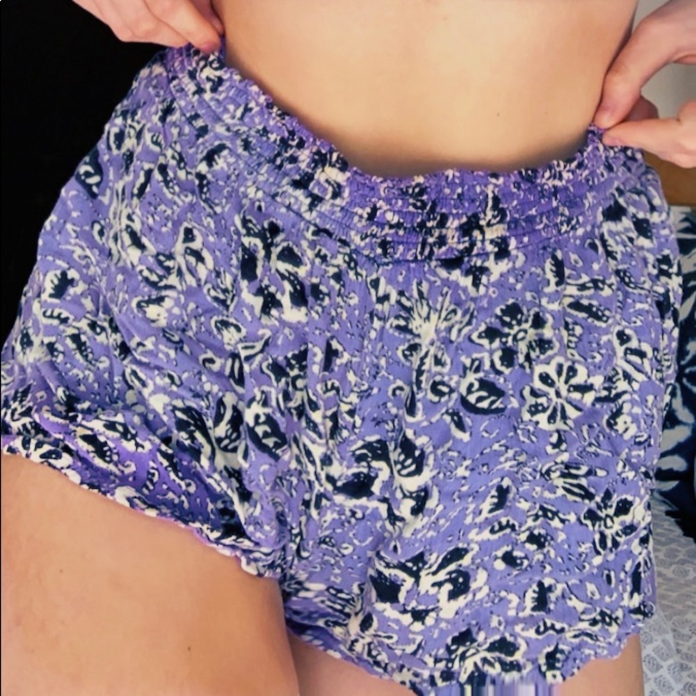 Purple Ecoté Shorts, with floral design